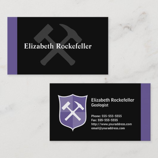 地質学者によって交差させる石のハンマーの盾 名刺 (正面/裏面)