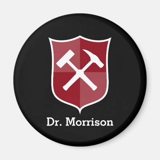 地質学者のカスタム岩石槌と盾の紋章 マグネット (正面)