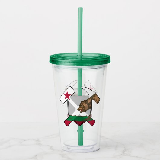 地質学者のロックハンマーとカリフォルニア国旗のロゴ アクリルタンブラー (正面)