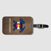 地質学者のロックハンマーとコロラド州旗のロゴ ラゲッジタグ (正面横)