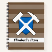 地質学者のロックハンマーとスコットランド国旗のロゴ ノートブック (正面)