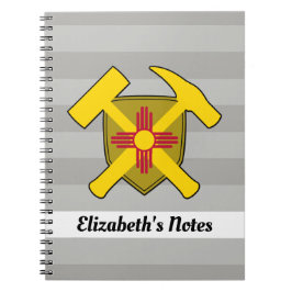 地質学者のロックハンマーとニューメキシコ国旗のロゴ ノートブック