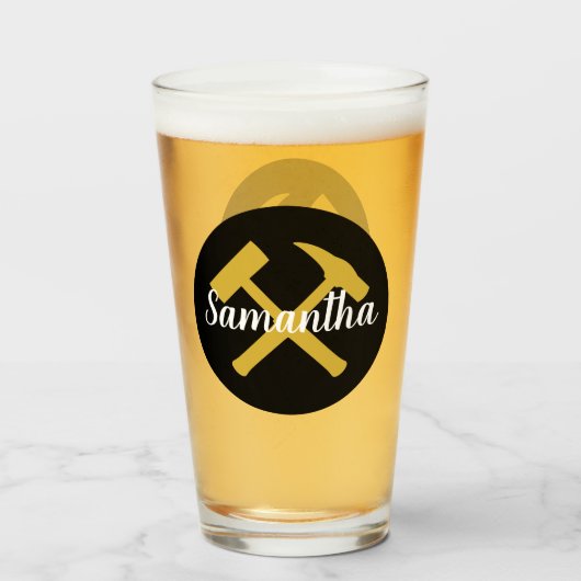 地質学者のロックハンマーと名パーソナライズされた前 タンブラーグラス (ドリンク正面)