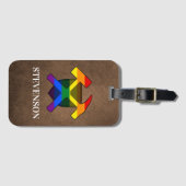 地質学者のロックハンマーとLGBTレインボーフラッグのロゴ ラゲッジタグ (正面横)