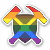 地質学者のロックハンマーとLGBTレインボー国旗 シール (正面)