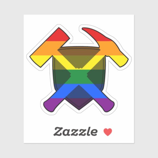 地質学者のロックハンマーとLGBTレインボー国旗 シール (シート)