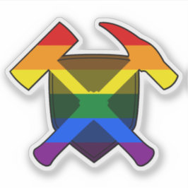 地質学者のロックハンマーとLGBTレインボー国旗 シール