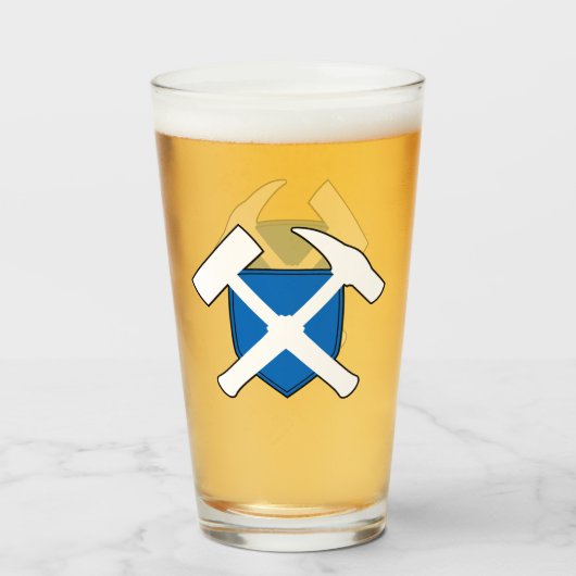 地質学者のロックハンマーのロゴとスコットランド国旗 タンブラーグラス (ドリンク正面)