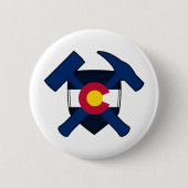 地質学者のロックハンマーシールド – コロラド州旗 缶バッジ (正面)