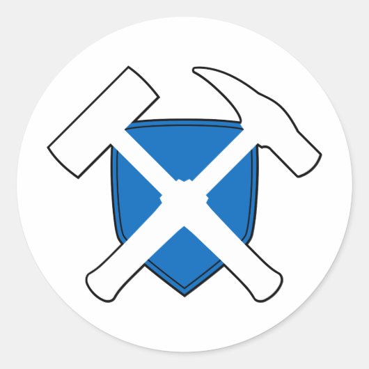 地質学者のロックハンマーシールド – スコットランド国旗 ラウンドシール (正面)