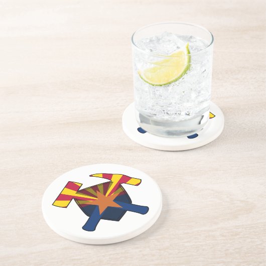 地質学者のロックハンマーロゴとアリゾナ州旗 コースター (側面)