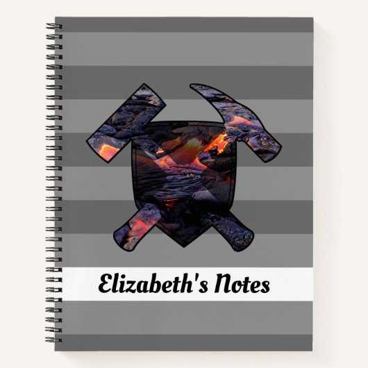 地質学者の岩ハンマーとハワイアン溶岩流 ノートブック (正面)