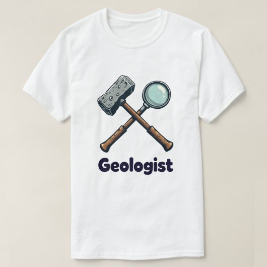 地質学者ツール – ロックハンマーと虫眼鏡 Tシャツ (デザイン正面)