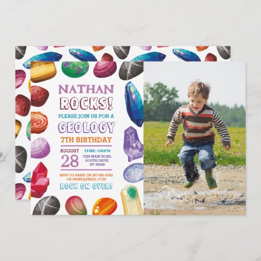 地質学誕生日パーティーロック宝石の結晶の写真 招待状 (正面/裏面)