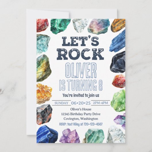 地質学誕生日招待状、ジェムマイニング招待状 招待状 (正面)
