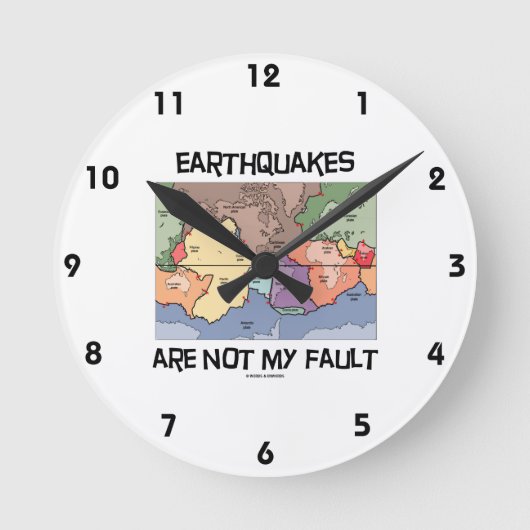 地震は私の責任ではない(プレートテクトニクス) ラウンド壁時計 (正面)