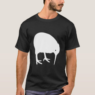 地面でくちばしでつつく白いキーウィの鳥のシルエット Tシャツ