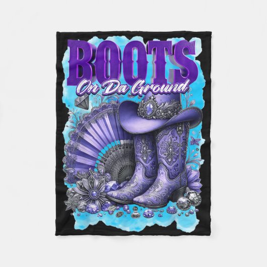 地面のブーツおもしろい女性のカーボーイブーツきらきら光るWome フリースブランケット (正面)