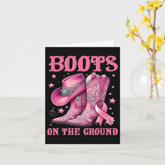 地面のブーツ女性のカーボーイ西部乳がん カード (黄色い花)