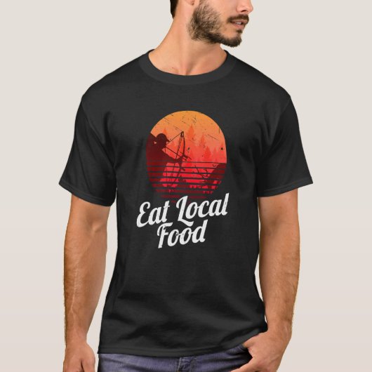 地食べ方食ボウンレトロ狩り鹿ハンター Tシャツ (正面)