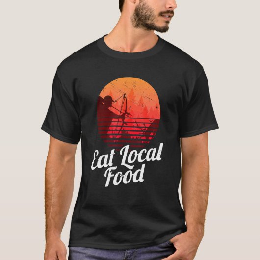 地食べ方食ボウンレトロ狩り鹿ハンター Tシャツ (正面)