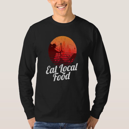 地食べ方食ボウンレトロ狩り鹿ハンター Tシャツ (正面)