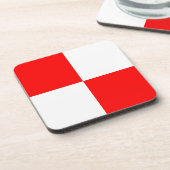 均一赤く白いチェック模様の正方形 コースター (左側)
