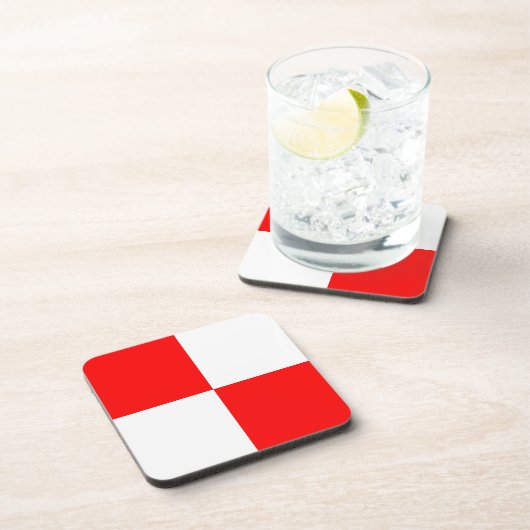 均一赤く白いチェック模様の正方形 コースター (右側)
