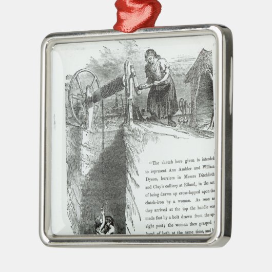 坑道の上で傷つけられている男の子および女の子 メタルオーナメント (左)