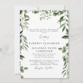 垂れるユーカリのエレガントな白い結婚式 招待状 (正面)