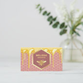 垂れる蜂蜜 ダスティピンク ゴールド 蜂の巣 はちみつ採取のミツバチ 名刺 (スタンド正面)