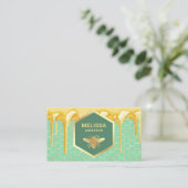 垂れる蜂蜜 ミント グリーン ゴールド 蜂の巣 ハチ 名刺 (スタンド正面)