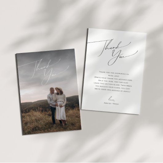 垂直お洒落写真立ち上げシャワー サンキューカード