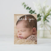 垂直お礼ベビー写真誕生のお知らせ ポストカード (スタンド正面)