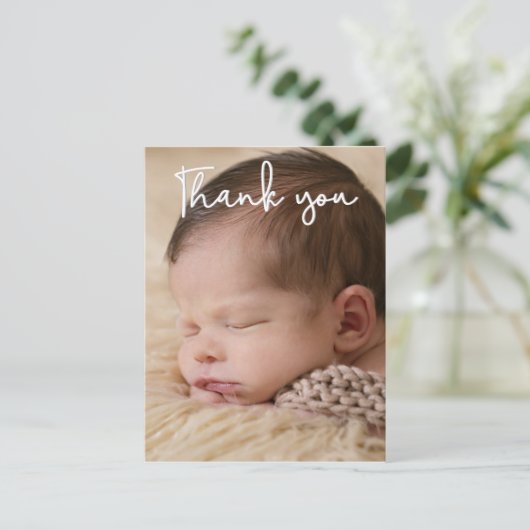 垂直お礼ベビー写真誕生のお知らせ ポストカード (スタンド正面)