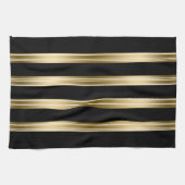 垂直の黒と金ゴールドストライプの白の背景 キッチンタオル (横)