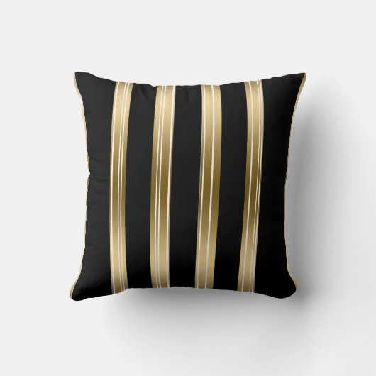 垂直の黒と金ゴールドストライプの白の背景 クッション (裏面)