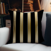 垂直の黒と金ゴールドストライプの白の背景 クッション