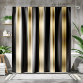 垂直の黒と金ゴールドストライプの白の背景 シャワーカーテン