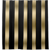 垂直の黒と金ゴールドストライプの白の背景 シャワーカーテン (正面)