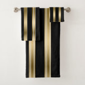垂直の黒と金ゴールドストライプの白の背景 バスタオルセット (インサイチュ)