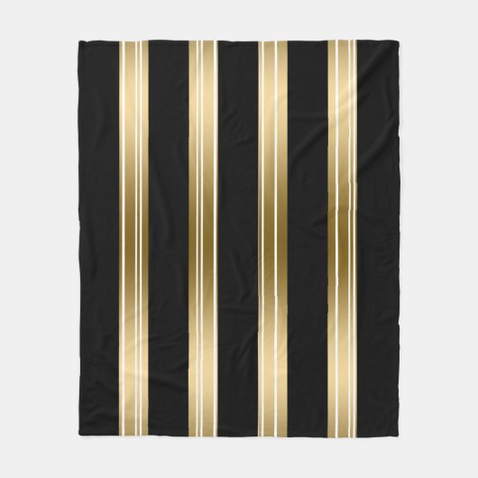 垂直の黒と金ゴールドストライプの白の背景 フリースブランケット (正面)
