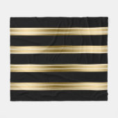 垂直の黒と金ゴールドストライプの白の背景 フリースブランケット (正面(横))