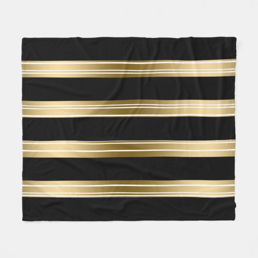 垂直の黒と金ゴールドストライプの白の背景 フリースブランケット (正面(横))