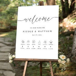 垂直エレガントの結婚ウェルカムサインとタイムライン ポスター