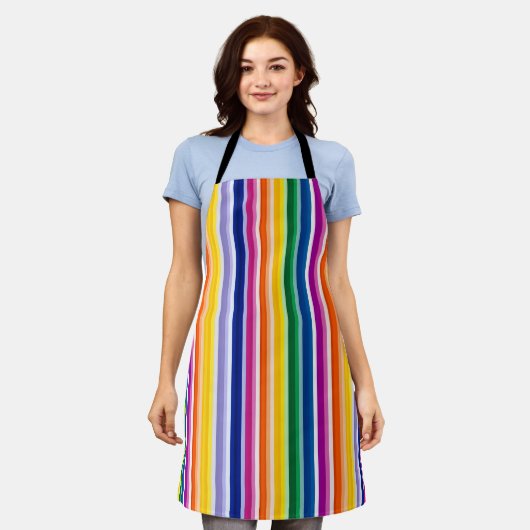 垂直カラフルデザインストライプ エプロン (着用した状態)