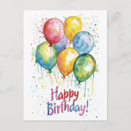 垂直カラフルハッピーバースデーIバルーン ポストカード