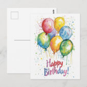 垂直カラフルハッピーバースデーIバルーン ポストカード (正面/裏面)