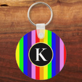 垂直カラフルレインボーストライプズカスタムモノグラム キーホルダー (正面)
