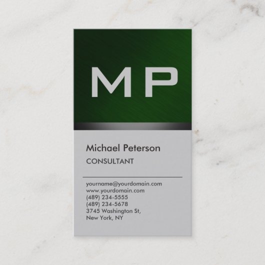 垂直グリーングレースタイリッシュモノグラム名刺 名刺 (正面)